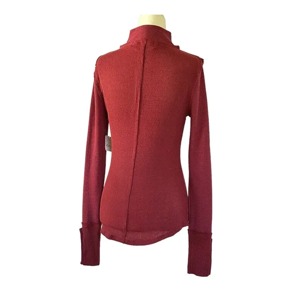 NEW Free People Jojo Mock Neck Long Sleeve Top Off Beat Wine Red Womens Size M - Picture 5 of 15